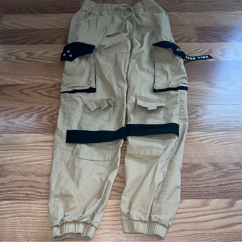 American Bazi Women's Elastic Waist Cargo Jeans Tan  (Size: Medium)